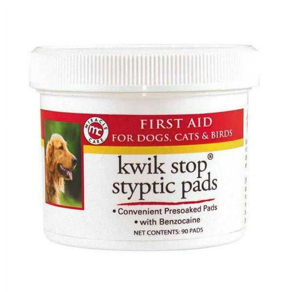 Pet Grooming Kwik Stop Styptic Pads Ease Bleeding & Pain Moistened Swabs 90 ct