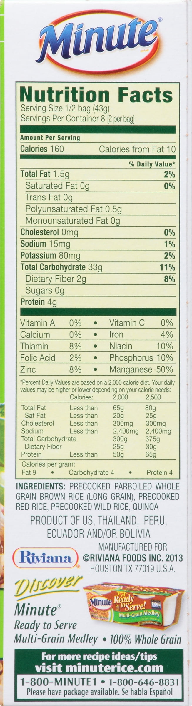 minute brown rice cups nutrition facts