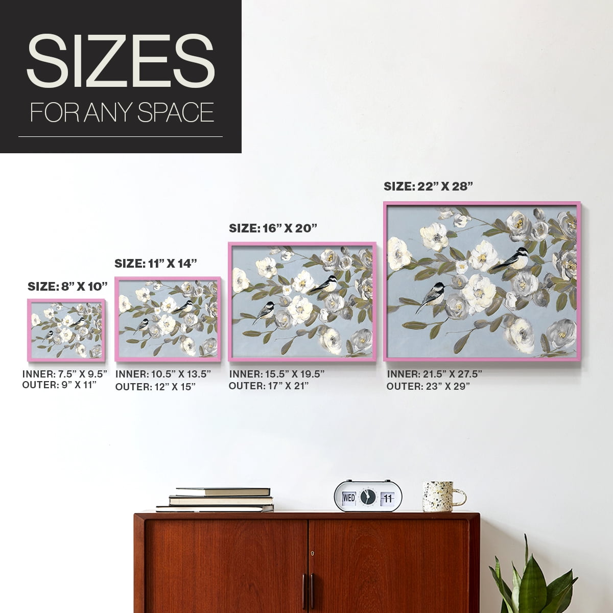 Chickadees and Blossoms I by Sally Swatland - Restickable Framed Giclée Print