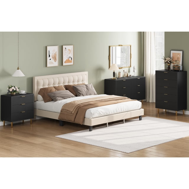 Cómoda moderna de madera con 3 cajones – Patas metálicas resistentes – Gran capacidad de almacenamiento – Ideal para dormitorio, sala u oficina – Color negro