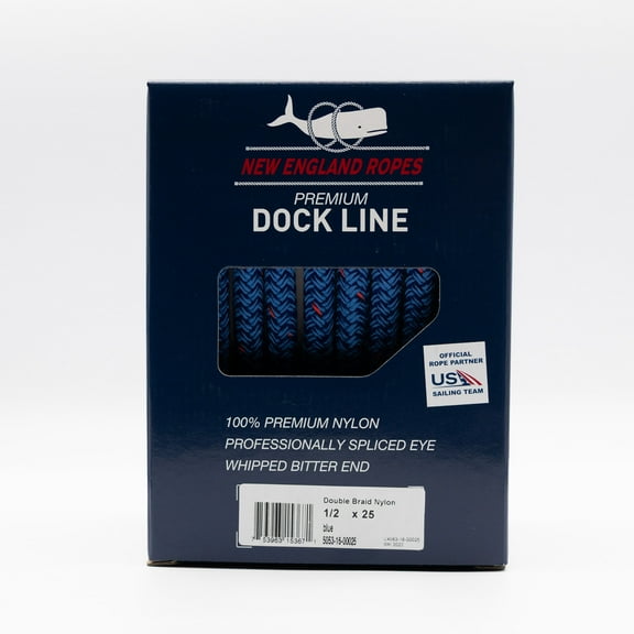 New England Ropes Premium Dock Line 1/2 X 25 Double Braided BLUE