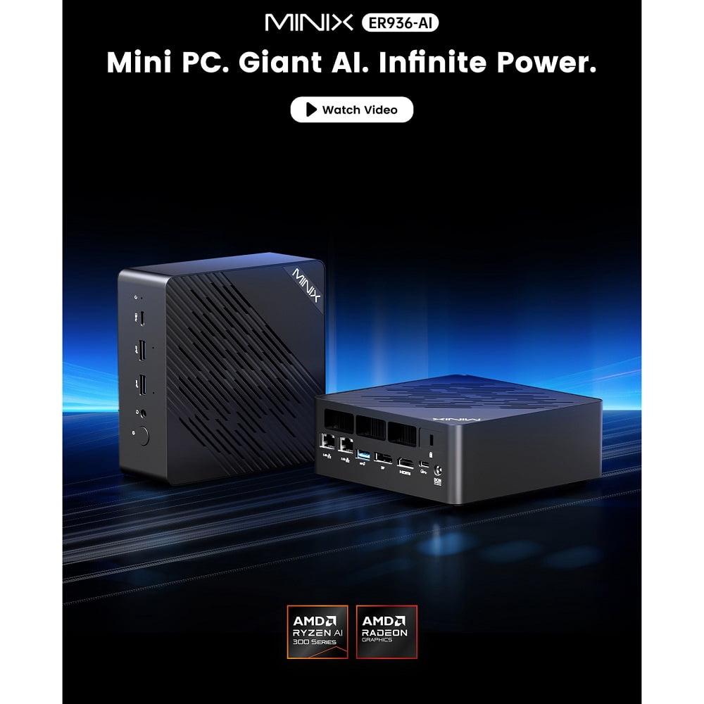 Mini PC – AMD Ryzen™ AI 9 365, 32GB DDR5, 1TB NVMe SSD, 8K@60Hz Display Support, Wi-Fi 6E, Dual-Fan Cooling, Pre-Installed Windows 11 Pro MINIX Elite ER936-AI