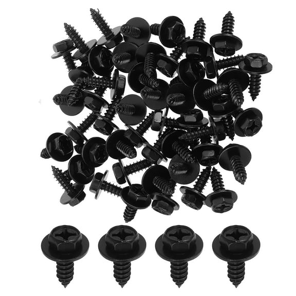 50pcs Black Metal Hexagonal Head Screws for Car Mudguard Liner Bumper Cover Replacement 6mm x 12mm