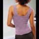 thumbnail image 5 of Tops Cortos de Tirantes Anchos con Cuello Cuadrado para Mujer, Tops Florales para Salir, Tops Cortos Ajustados con Ribete de Lechuga, Morados, Talla L, 5 of 6