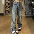 thumbnail image 3 of WILLBEST Jeans Mujer Pantalones Vaqueros de Moda para Mujer, de Cintura Alta, Rectos, Holgados, Con Parche de Estrella, de Pierna Ancha, Informales, para Atuendos Cómodos y 2025. Extra Grande, 3 of 6