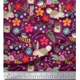 thumbnail image 1 of Soimoi Poly Georgette Fabric Floral,Rabbit & Porcupine Cartoon Printed Craft Fabric by The Yard 42 Inch Wide, 1 of 3