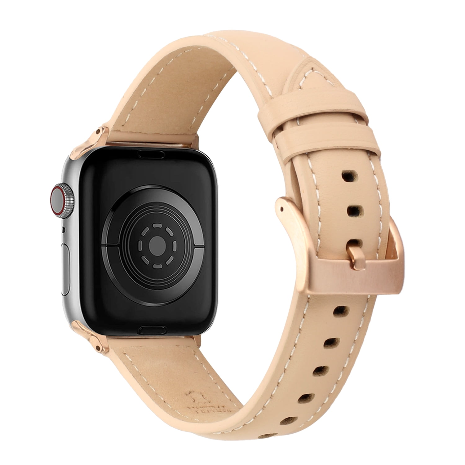For Apple Watch Ultra 2 49mm Chain Genuine Leather Watch Band, Size: S(Rose  Gold Beige)