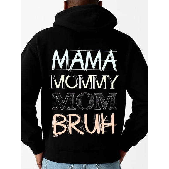 Mommy Bruh graphic hoodies funny humor for men machine washable black Casual Classic Design Pullover Hooded Sweatshirt Streetwear For Winter Fall, As Gift gift work husband