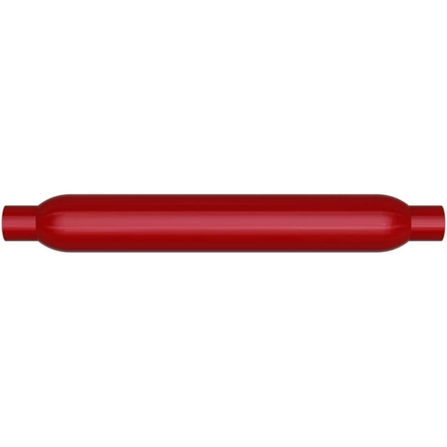MagnaFlow Performance Exhaust Muffler 13135: 2.25"/2.25" Inlet/Outlet, 3.5x3.5x22" Round, Aluminized Steel, Red Coated Finish