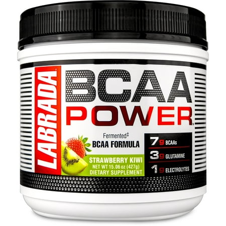 LABRADA NUTRITION – BCAA Power Powder, Fermented Amino Acids with Glutamine & Electrolytes, Muscle Building Post Workout Supplement, Strawberry Kiwi, 15.06oz (427g)