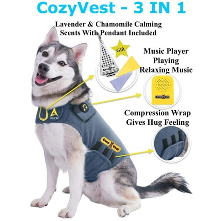 Agon® CozyFur Patent Pending - Canine Dog Cat Anti Anxiety Vest Coat With Calming Essential Oil Lavender Scent & Relaxing Music, Treat Dogs Stress Noises, Separation, Thunder, Shirt Jacket (Best Way To Treat Anxiety)