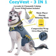 Agon® CozyVest Patent Pending - Canine Dog Cat Anti Anxiety Vest Coat With Calming Essential Oil Lavender Scent & Relaxing Music, Treat Dogs Stress Noises Separation Thunder Shirt Jacket Compression