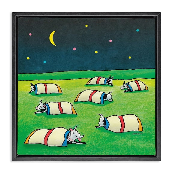 Stupell Industries Rustic Lodge Pasture Cows Bedtime Black Floating Frame Canvas Art, 18 x 18, by Roger Straub