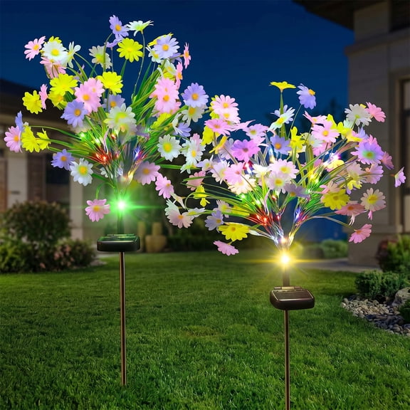 Rirool Solar Flower Garden Stake Lights, 140 LED Multi-Color Solar Lights Outdoor Waterproof, Decorative Landscape Lights for Yard Lawn Patio Pathway, 2 Pack