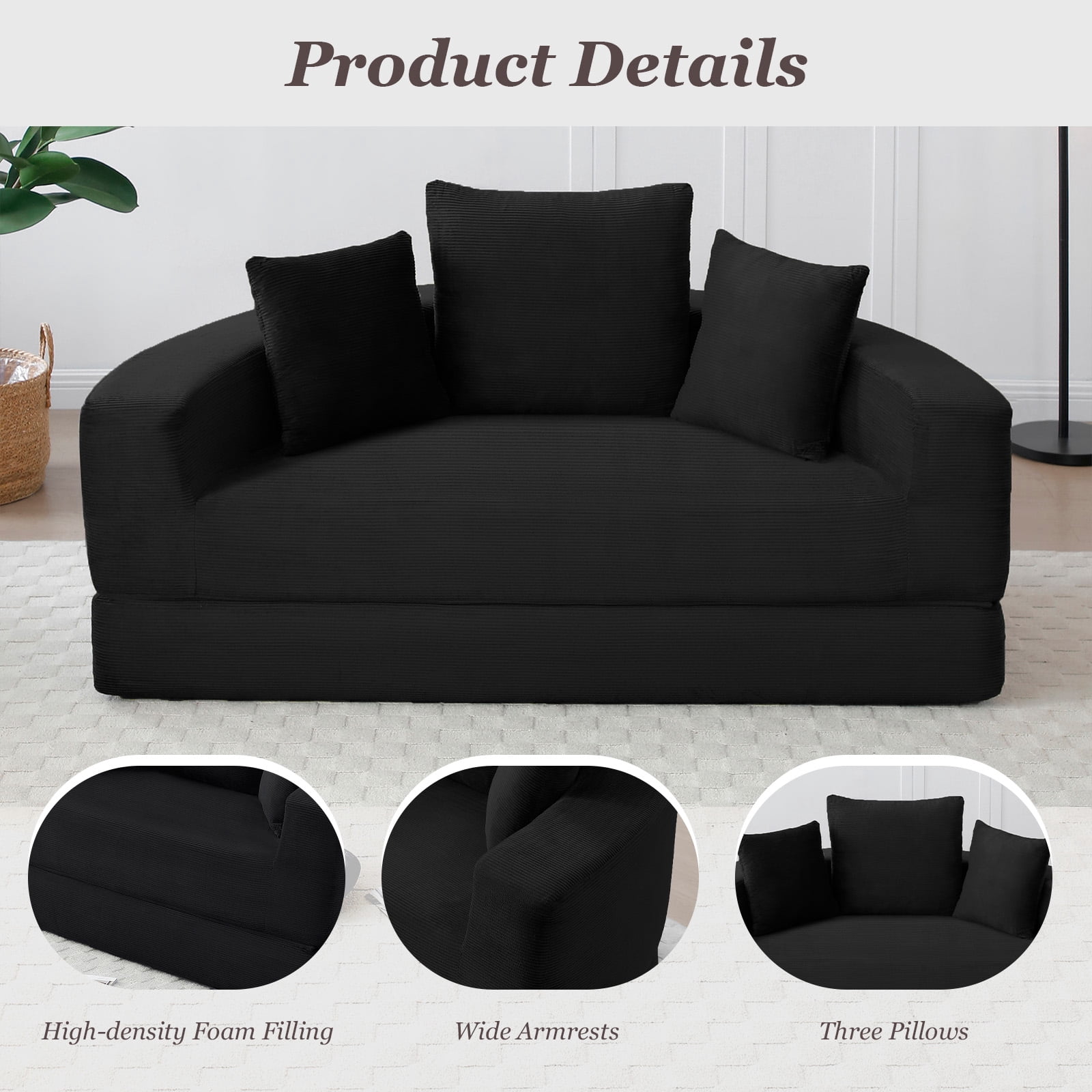 MOONMISS Convertible Sofa Couch Bed,Multi-Functional,Circular Bed,Adjustable Futon Sofa For Apartment Office Bedroom Living Room,Black