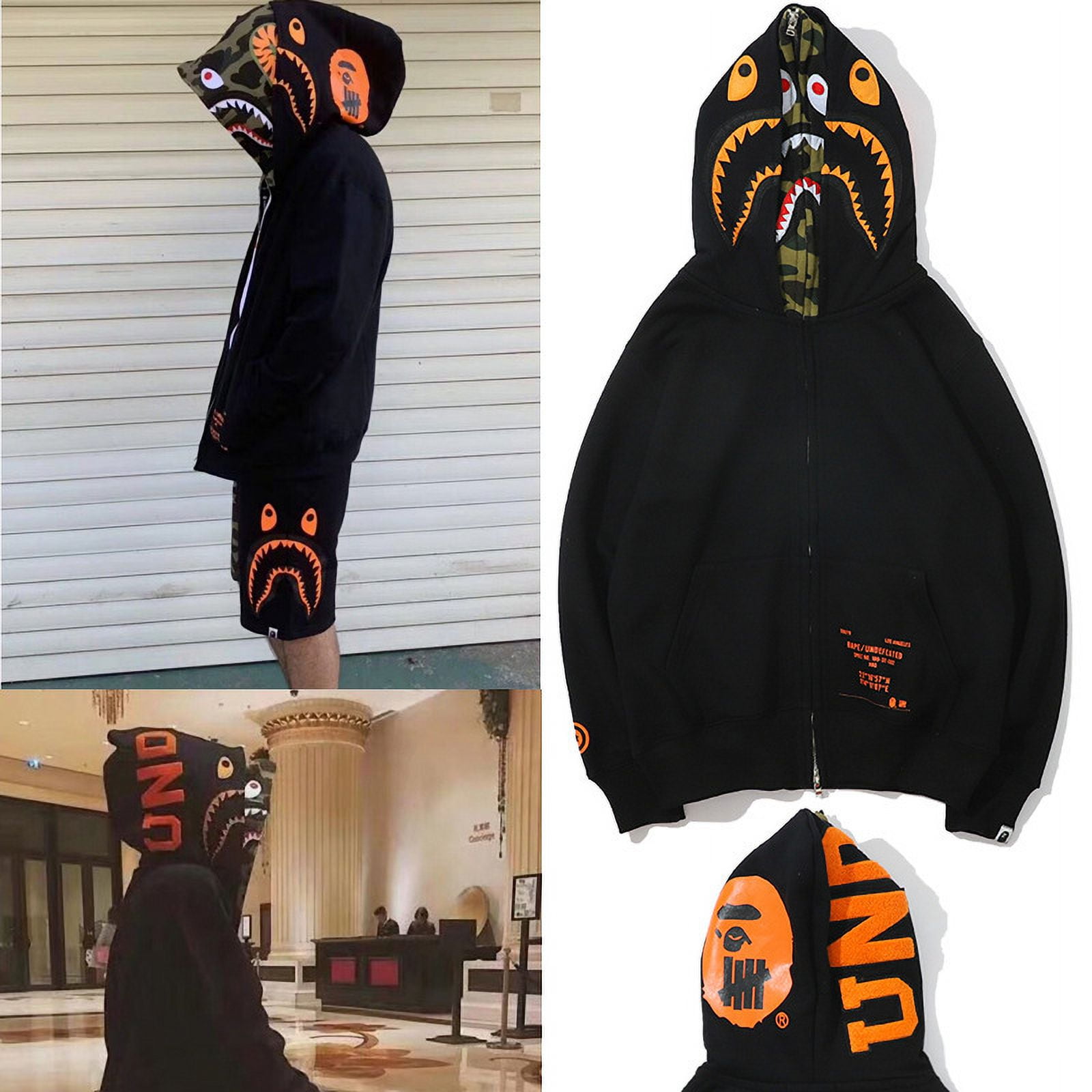 Bape x undefeated double shark full zip hoodie black best sale