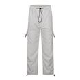 thumbnail image 5 of WULMLEO Women's Drawstring Elastic Waist Loose Pants Casual Flap Pocket Cargo Pants Trousers Light Gray L, 5 of 5