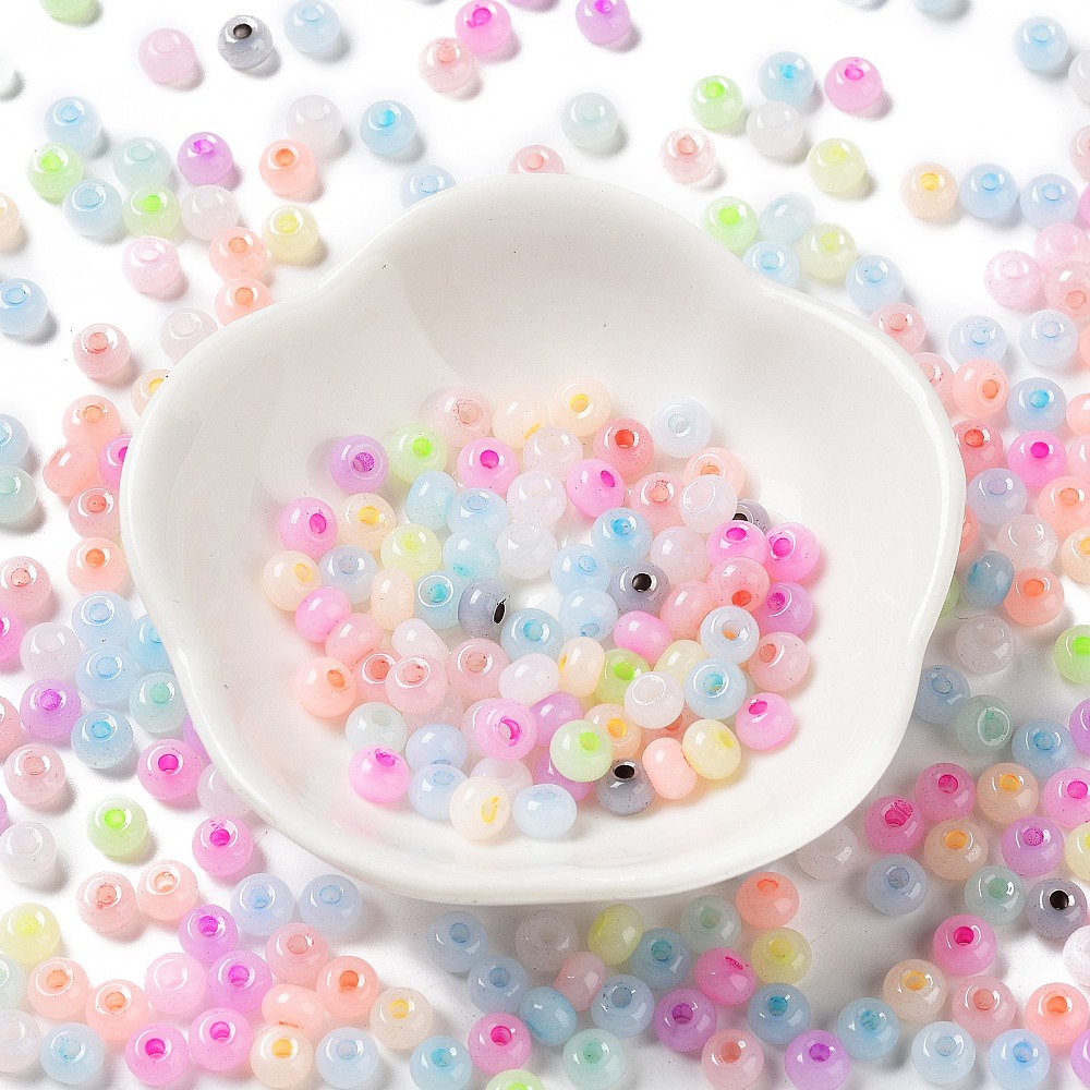 Imitation Jade Glass Seed Beads Luster Dyed Round Colorful 5.5x3.5mm Hole: 1.5mm