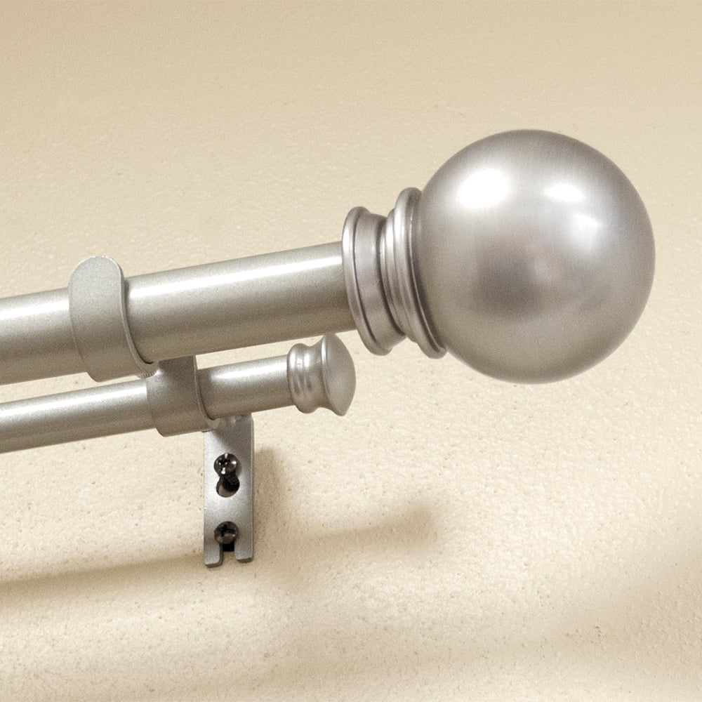 Lumino 1" and 5/8" Nickel Classic Ball Adjustable Double Curtain Rod Set, 42"-120"