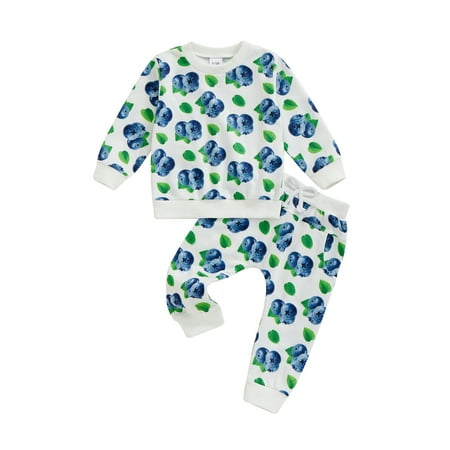 

Suealasg Toddler Baby Boys Clothes 6M 1T 2T 3T Infant Boys 2Pcs Fall Winter Clothes Long Sleeve O Neck Blueberry Print Sweatshirt Tops Long Pants Sets