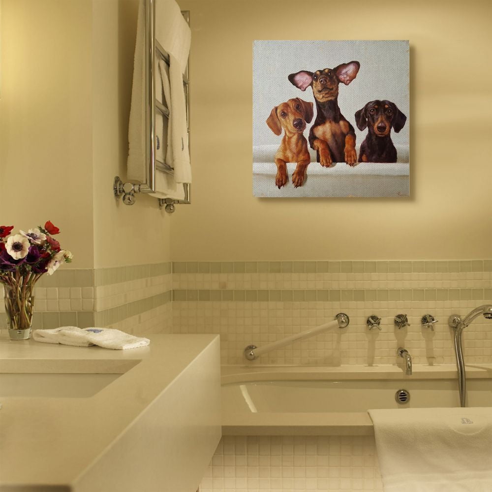 Stupell Industries Dachshunds in the Tub Pet Dog Bathroom Painting Canvas Wall Art Design by Lucia Heffernan, 36" x 36"