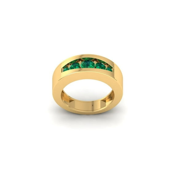 0.75CT Round Cut Green Emerald Men's Wedding Anniversary Band Ring, 14K Yellow Gold Plated