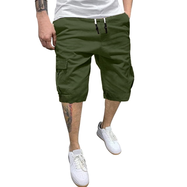 SHIXIAOO Male Summer Solid Color Plus Size Casual All Shorts Fashionable Woven Cargo Pants with Pockets