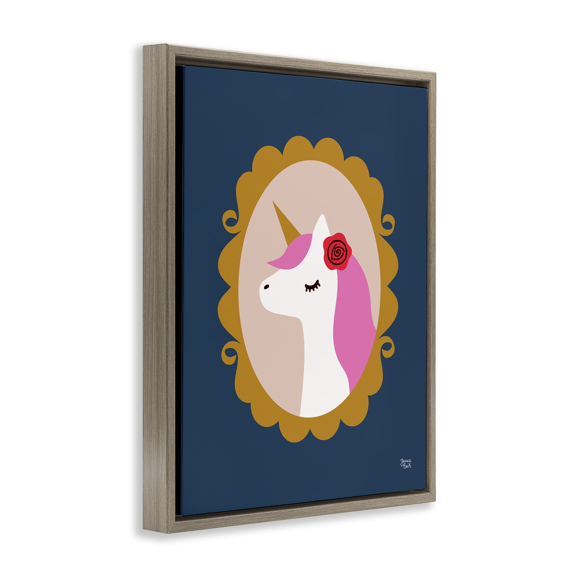 Stupell Industries Chic Unicorn Portrait Fantasy & Sci-Fi Painting Brown Floater Framed Canvas Art Print Wall Art, 17 x 21