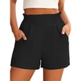 thumbnail image 2 of Linen Shorts for Women Casual Comfy Shorts Summer Trendy Mid Waisted Short with Pockets 2026 Black, M, 2 of 6