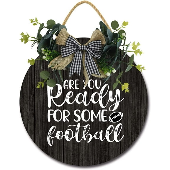 Eveokoki 12" Football Decoration Sign，Are You Ready for Some Football Door Sign for Party Decoration Yard Rustic Wooden Hanging Football Wreaths for Home Wall Decor Gift Outdoor Indoor