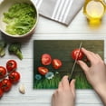 thumbnail image 4 of Flower Cutting Board, Digitally Drawn Daisy Field in Front of Wooden Fences Sunny Foliage Theme, Decorative Tempered Glass Cutting and Serving Board, Small Size, Green Brown, by Ambesonne, 4 of 5