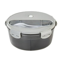 Matoen 3-Compartment Microwave Lunch Box - Leakproof Bento Box for Learners with Spoon & fork, Round Food Container (Gray) - Microwave Safe & Partitioned Meal Prep Box for Educational/Office