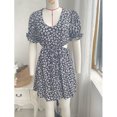 thumbnail image 2 of Vestido Estampado Vestido estampado de mujer Cuello redondo Ahuecado Vestido con cordones Tela diaria (Negro L) Ygjytge para Mujer Negro T XXL, 2 of 7