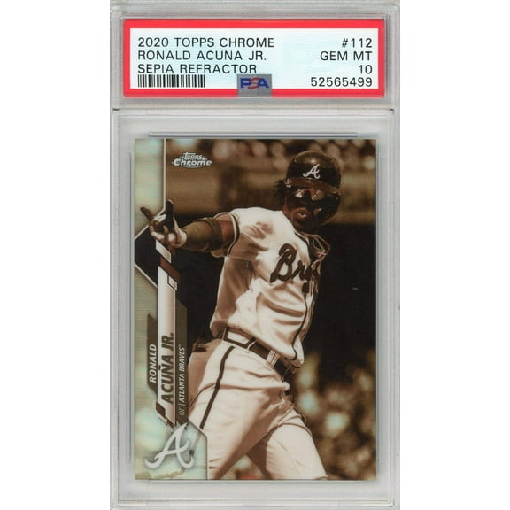 Graded 2020 Topps Chrome Ronald Acuna Jr. #112 Sepia Refractor Baseball Card PSA 10 Gem Mint