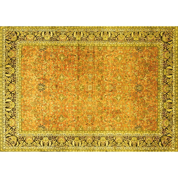 Ahgly Company Machine Washable Indoor Rectangle Persian Yellow Traditional Area Rugs, 5' x 7'