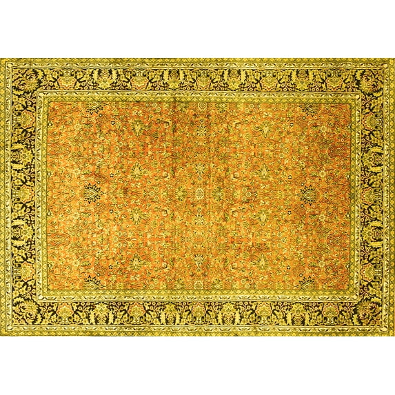 Ahgly Company Machine Washable Indoor Rectangle Persian Yellow Traditional Area Rugs, 8' x 12'