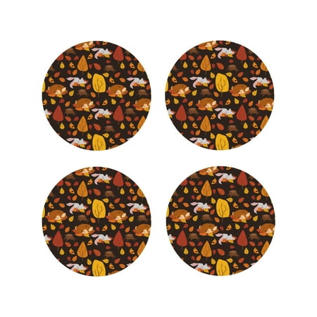 

Honeii Autumn Forest Small Animals Lazy Print Leather Coaster Set of 4 Ideal for Safeguarding Your Furniture from Drinks Spills and Effortless Cleanup-Round Shape