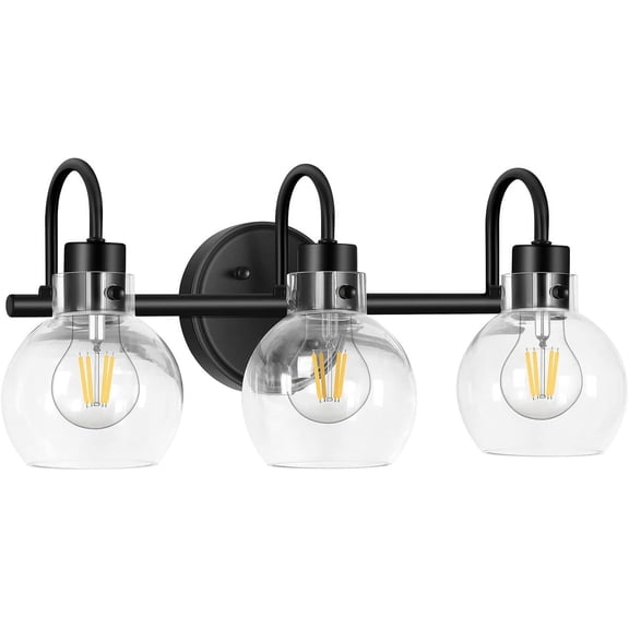 3-Light Vanity Light Brushed Nickel Globe Glass Wall Sconce E26 Base Bathroom Fixture