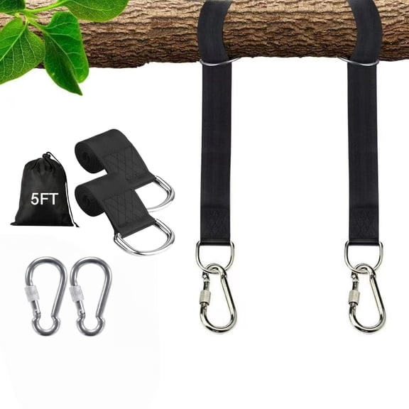 Tree Swing Hanging Straps Kit 5ft Heavy Duty 2000 lbs, Extra Long Straps with Locking Carabiners for Swings & Hammocks
