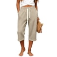 thumbnail image 2 of Women Capri Pants Casual Waffle Knit Workout Wide Leg Pajama Pull On Pants Capris Sweatpants Sports Petite Gaucho Pants Pink XL, 2 of 5