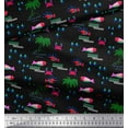 thumbnail image 2 of Soimoi Black Rayon Fabric Palm Tree,Crab & Fish Ocean Print Fabric by Yard 56 Inch Wide, 2 of 3
