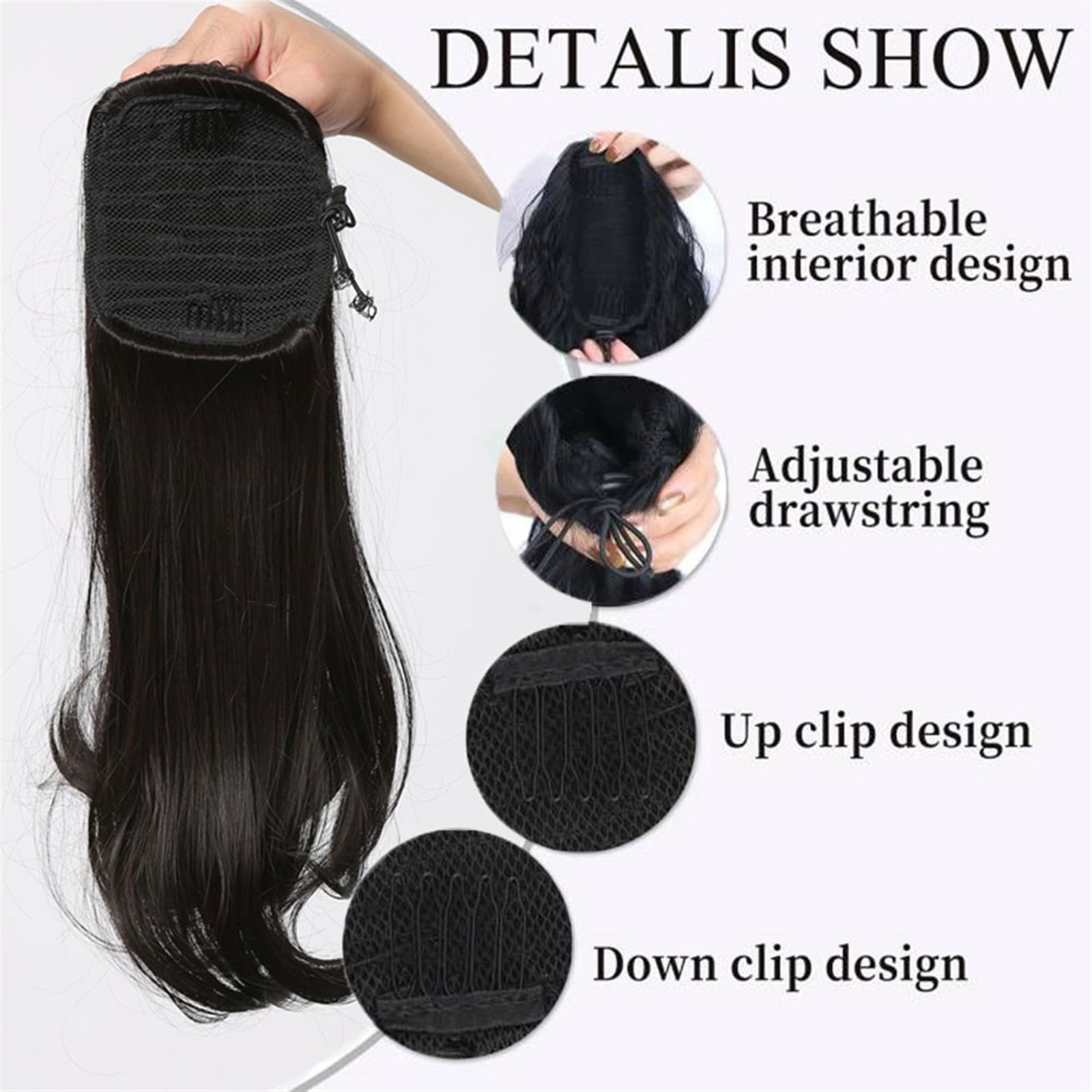 Heat Resistant Fibre Synthetic Drawstring Ponytail Clip in Hair Extensions Black Long Tail Warping Ponytail Extension for Women