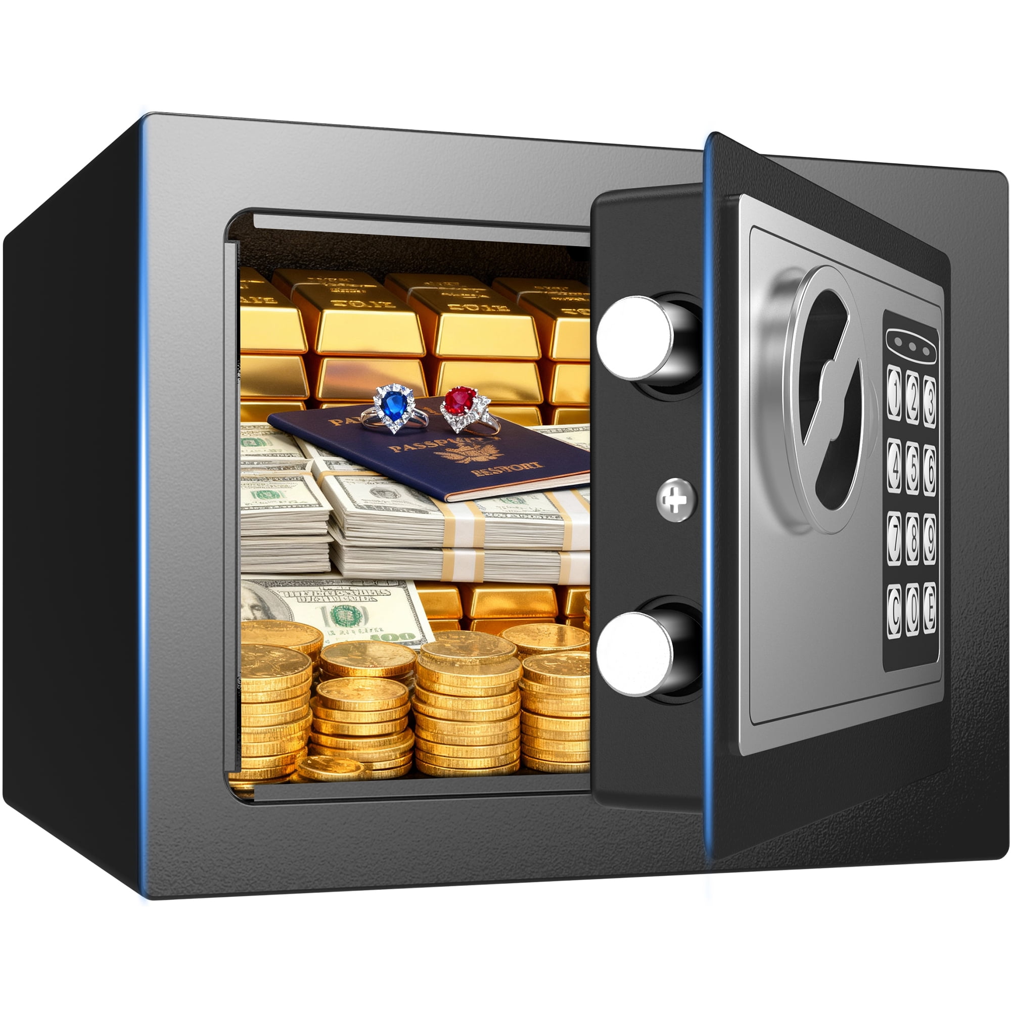 TNTANTS Electronic Digital Safe Box, 0.25 Cubic Feet Home Security Box for Office Hotel Business, Lock Box with Key Keypad for Cash Jewelry Black