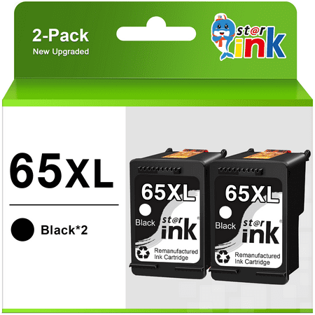 65XL 65 Ink Cartridge for HP Printer Ink 65 XL 65XL Black Ink Cartridge for HP Envy 5055 5052 5058 DeskJet 3755 2655 3720 3722 2652 3723 3752 Printer (2 Black)