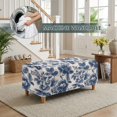 thumbnail image 4 of FOR U DESIGNS Blue Vintage Flower Print Ottoman Slipcover Stretch Flip-Top Storage Stool Cover Washable Rectangle Footrest Cover with Elastic Band, Non-Slip Removable Bench Protector for Kids, 4 of 7