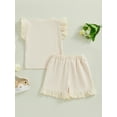 thumbnail image 4 of Bslissey 6M 12M 18M 24M 3T Toddler Baby Girls 2Pcs Summer Clothes Fly Sleeve Crew Neck T-shirt + Elastic Waist Ruffled Shorts Sets Infant Casual Solid Color Outfits, 4 of 9