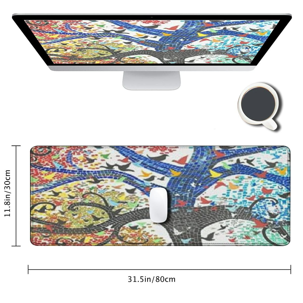 Heduofu Spring Life Tree Desk Mat for Desktop Butterfly Birds Waterproof Desk Pad for Keyboard Mouse Pads Long Desk Table Portector Desk Writing Mat for Office Home 31.5x11.8 in