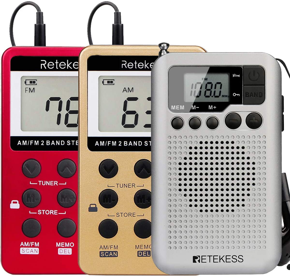 NOT Included ,Each Band Supports up to 29 Radio Stations Portable Pocket AM/FM 2 Band LCD Telescopic Antenna Radio Receiver Powered by 2 x AAA Battery 