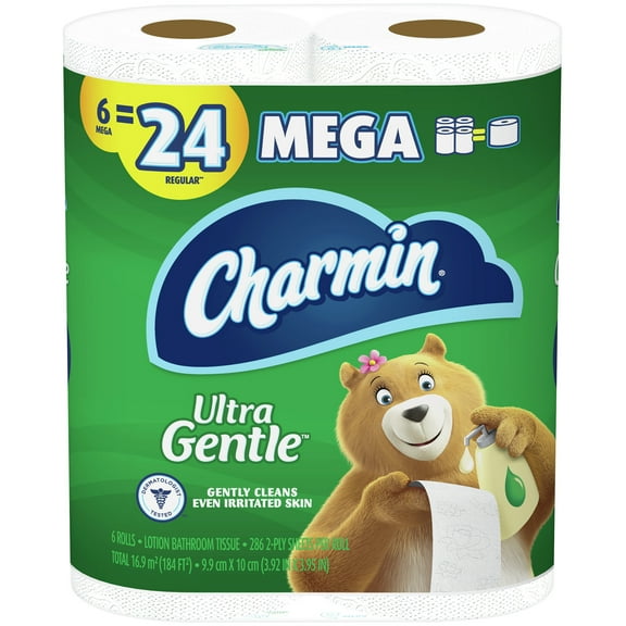 Charmin Ultra Gentle Toilet Paper 6 Mega Rolls, 286 Sheets Per Roll