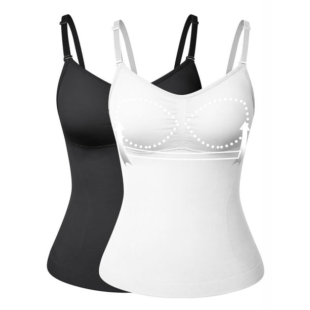2 Packs Shapewear Camisoles With Built in Padded Bras Tummy Control